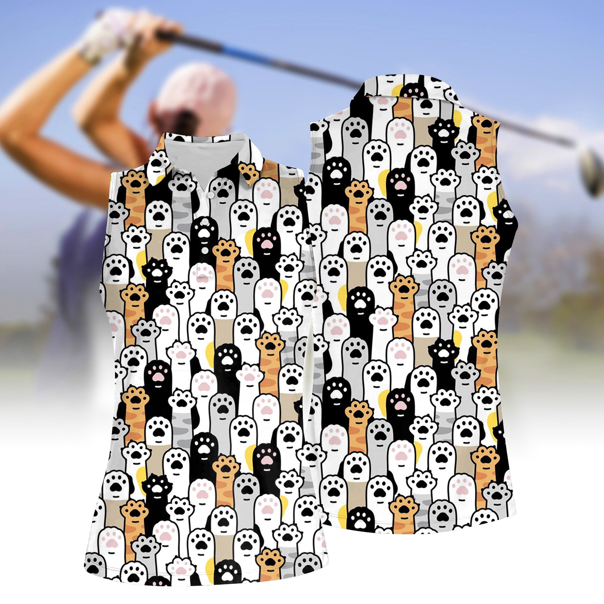 Cat Paw Print Funny Womens Golf Polo Shirt, Womens Golf Gifts