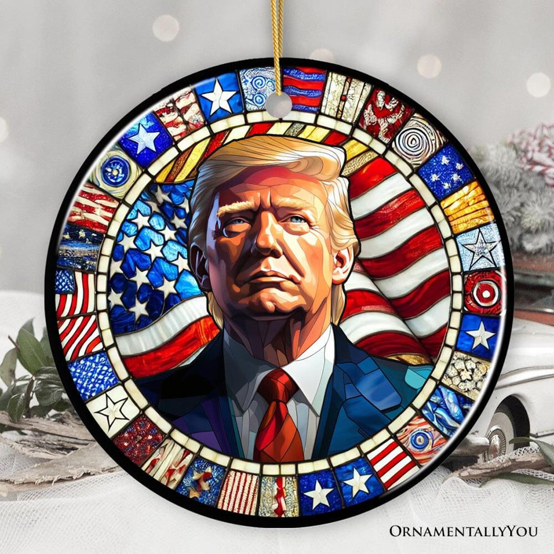 Trump2024 47th President Stained Glass-Style Suncatcher, Political Christmas Ornament