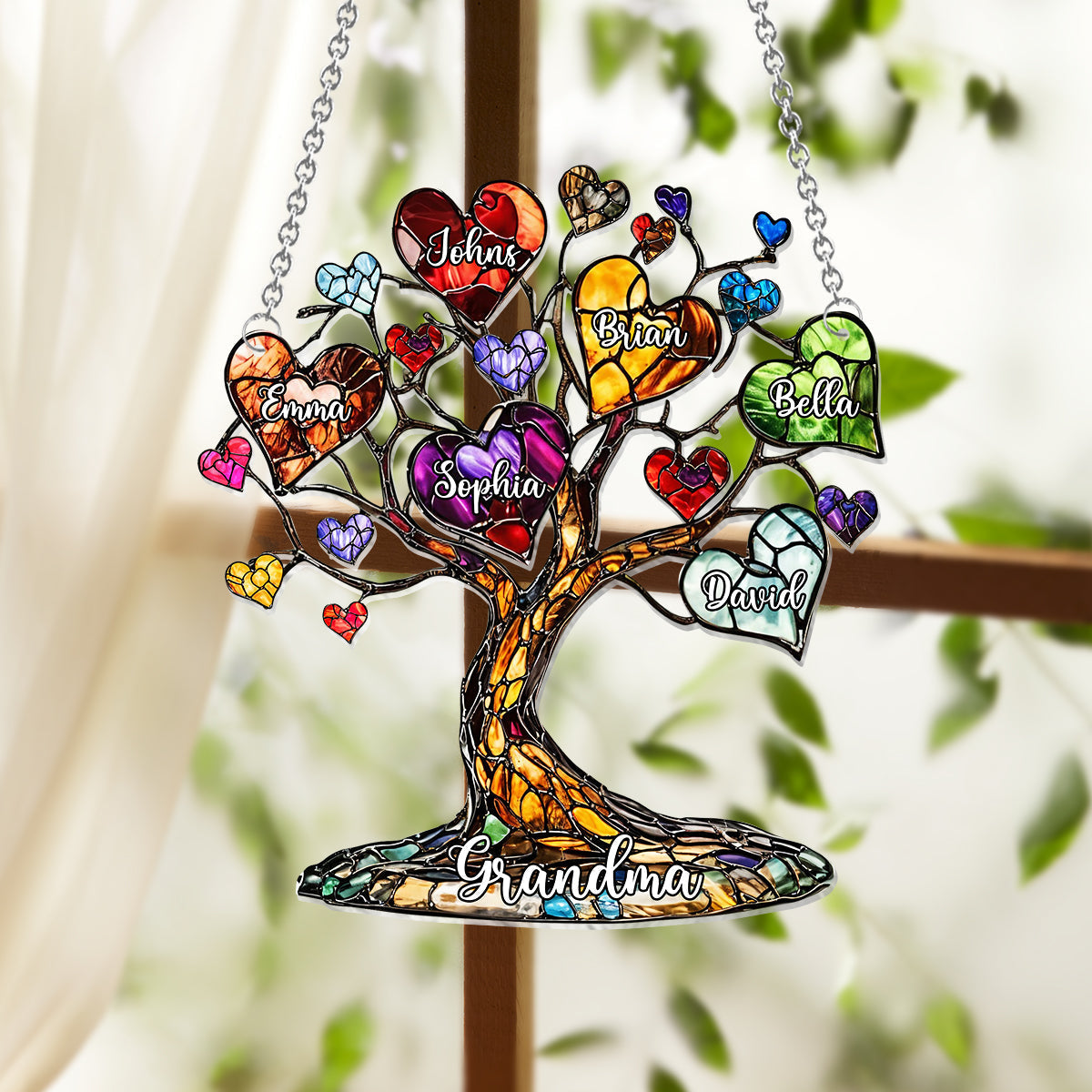 Grandma Heart Tree Personalized Family Hanging Acrylic Suncatcher, Gift For Mom, Grandma