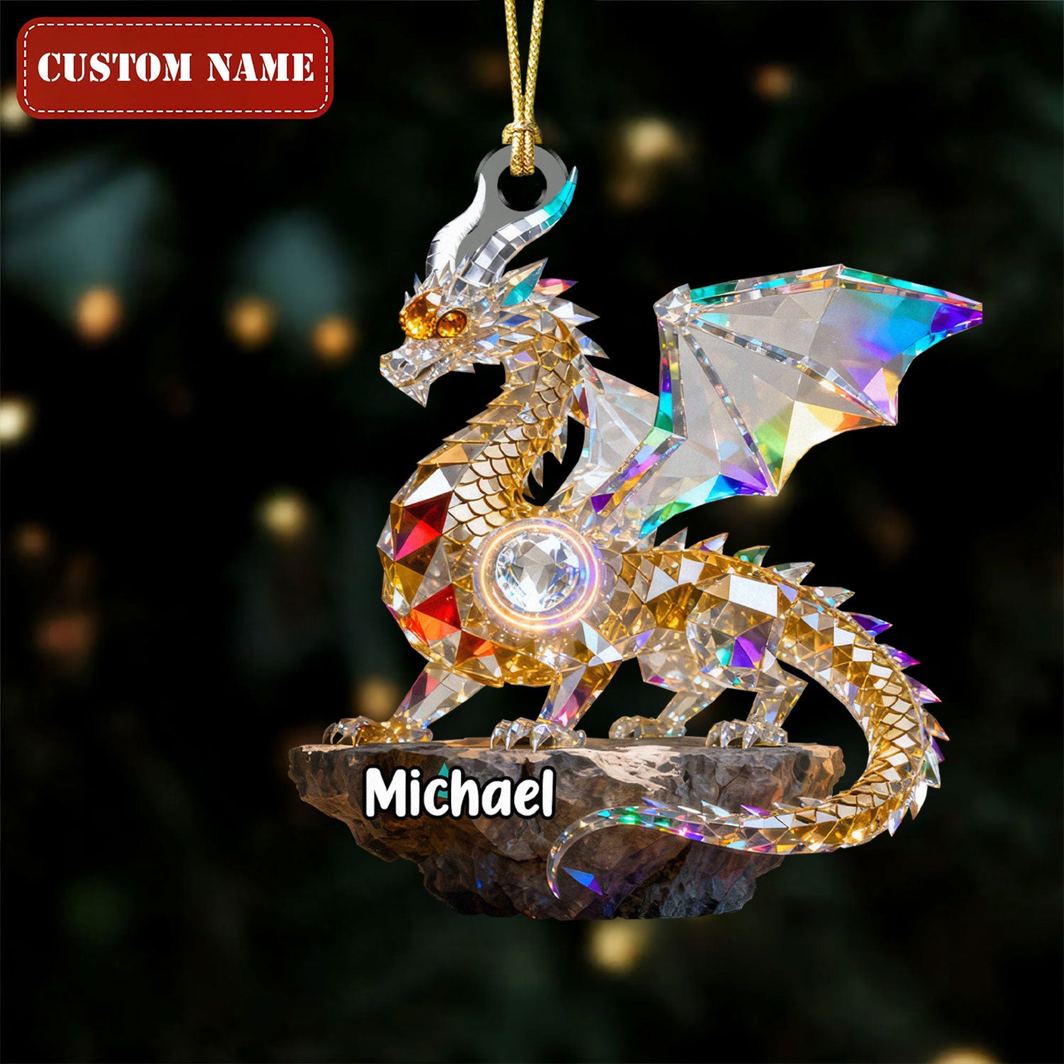 Dragon Of Light Stained Glass Crystal Effect Acrylic Ornament, Positive Energy Home Christmas Decor