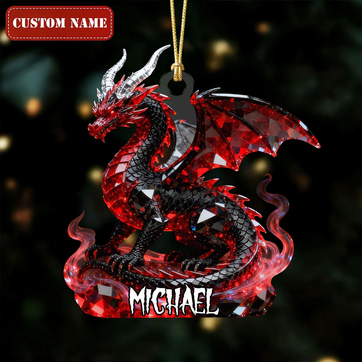 Dragon Red Stained Glass Crystal Effect Acrylic Ornament, Majestic Dragon Fantasy Lover Cool Christmas Gifts