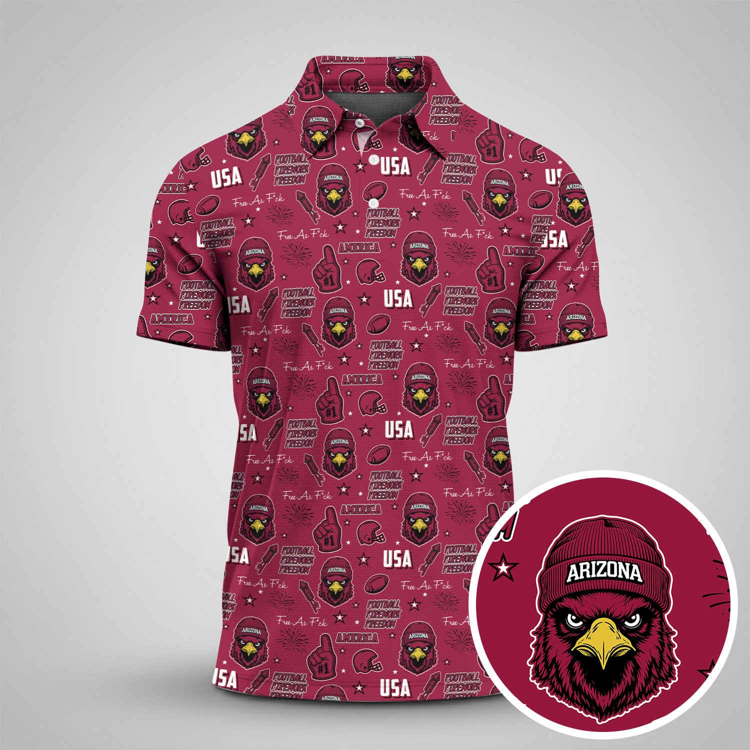 Red Cardinal Black White Yellow Sport Polo, American Football League Gift Ideas For Football Fans