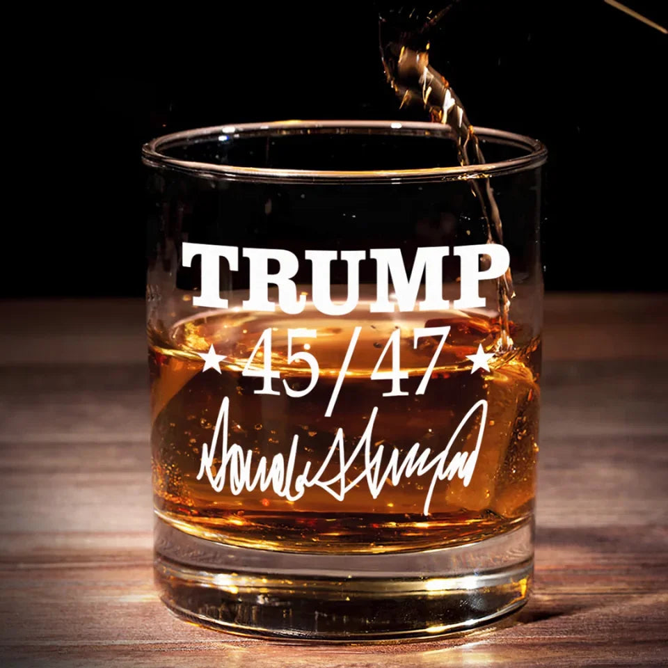 Trump2024 45 47 Whiskey Glass, 47th US President Printed Wine Glass, Presents For Dad