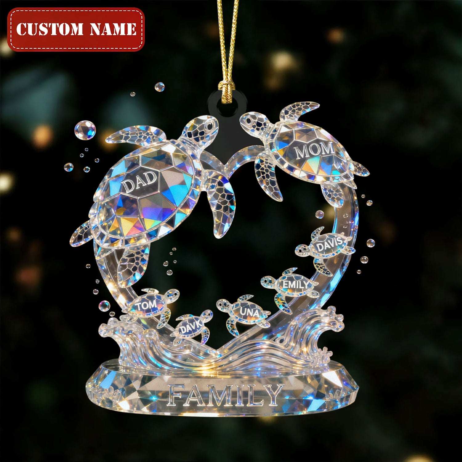 Sea Turtle Family Stained Glass Crystal Effect Acrylic Ornament, Family Ornament, Family Gift Ideas
