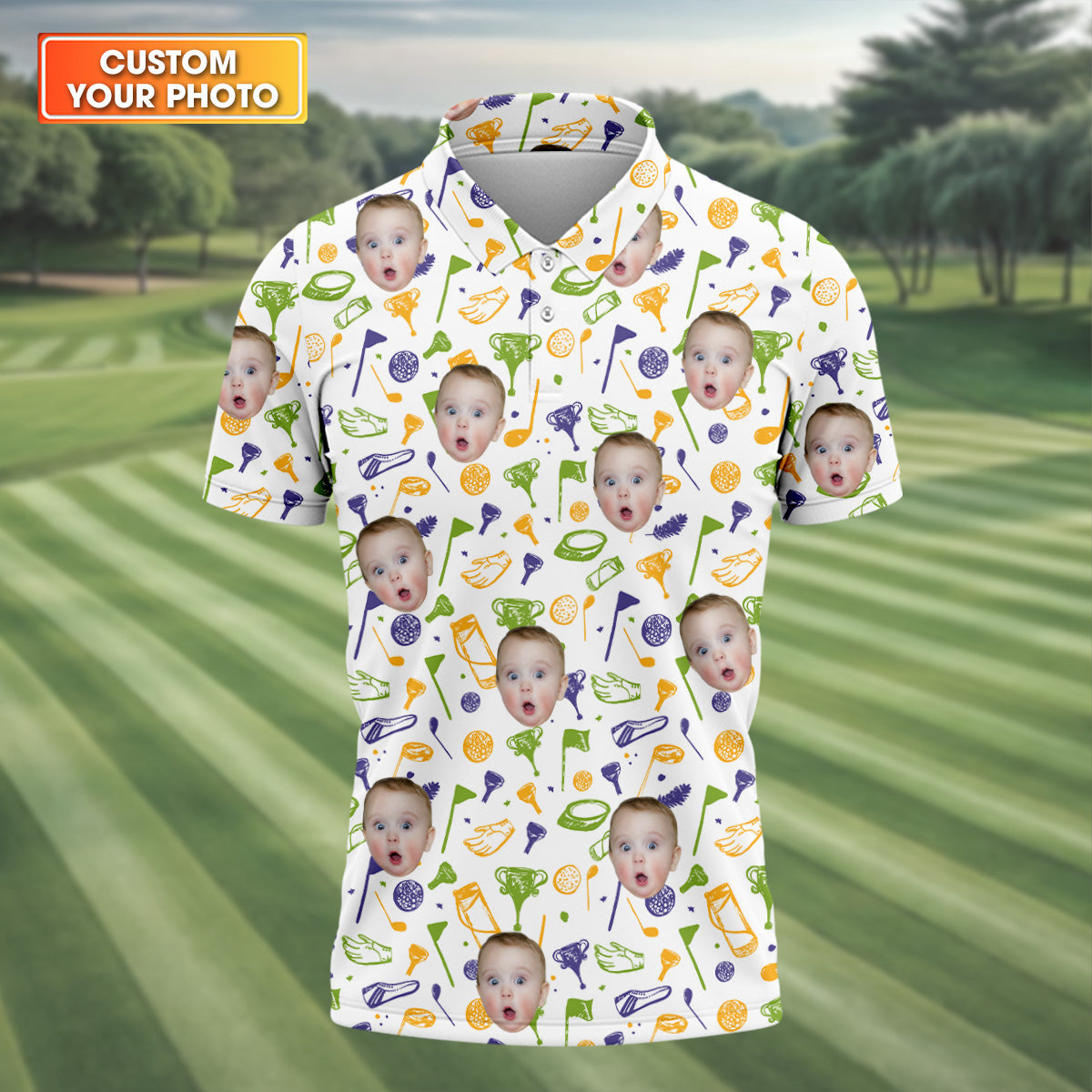 Custom Photo Golf Shirt, Funny Golf Polo Shirt, Gift for Dad Husband, Shirts for Men
