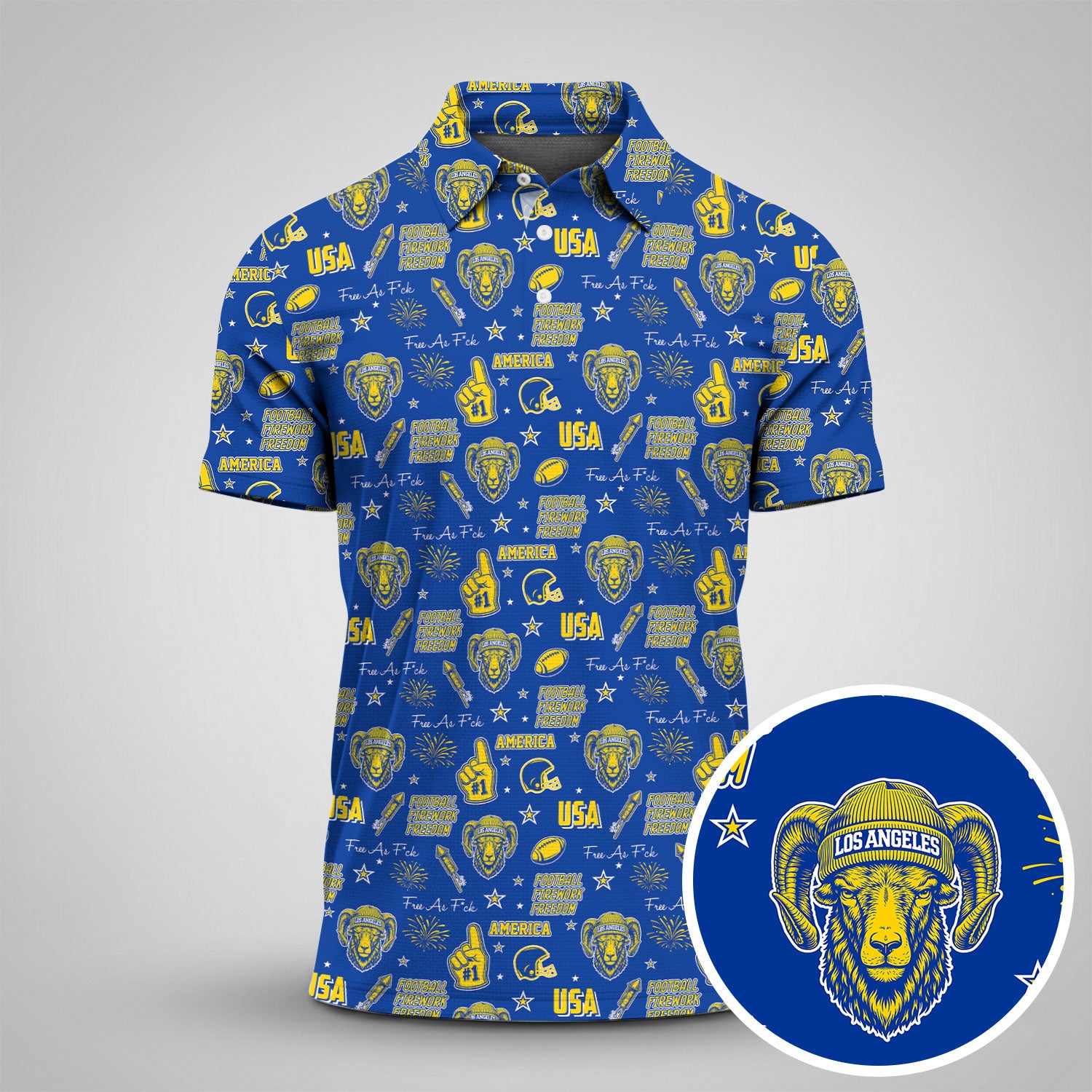 Ram Head Royal Blue And Gold Sport Polo, American Football League Gift Ideas For Football Fans