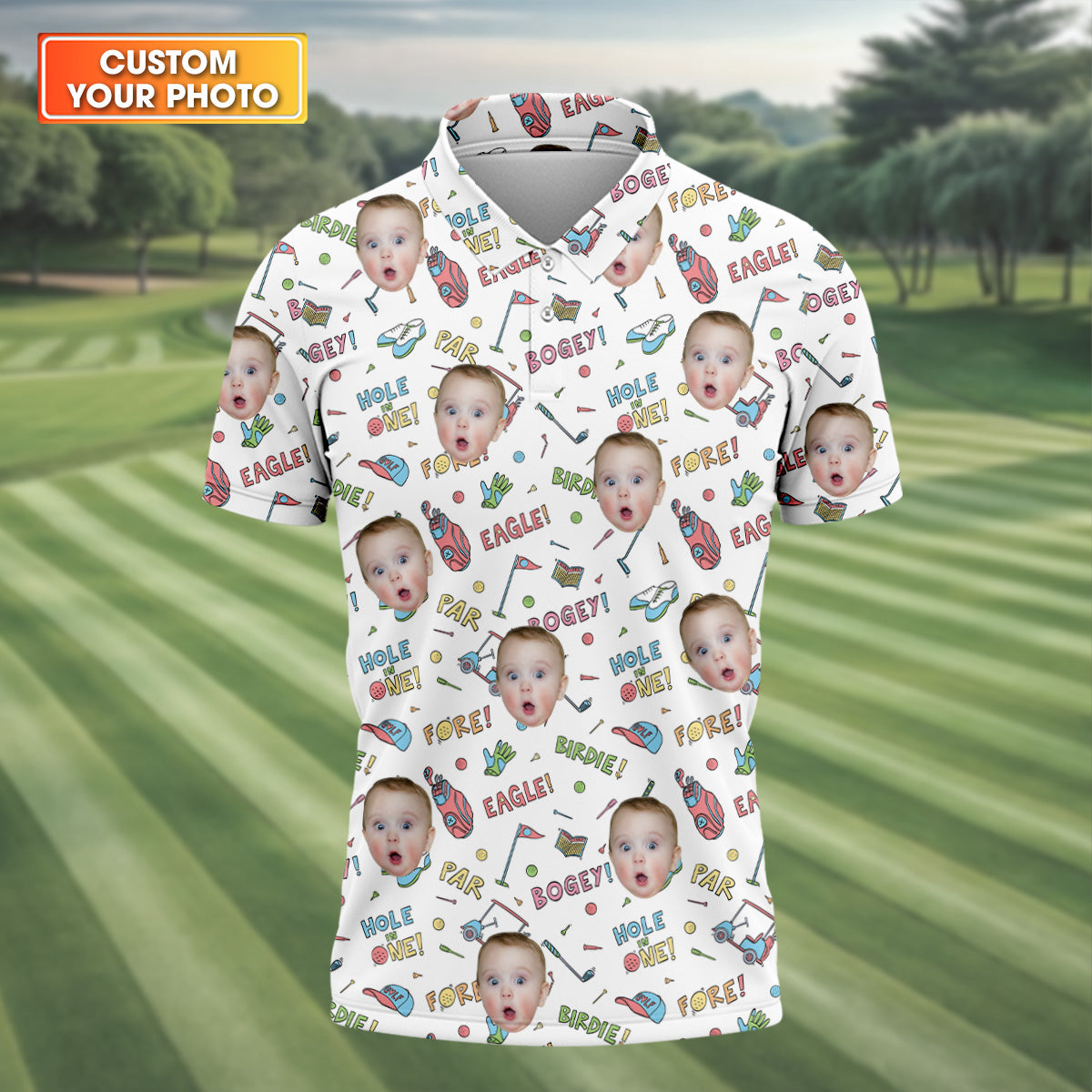 Custom Photo Golf Shirt, Funny Golf Polo Shirt, Golf Presents For Dad