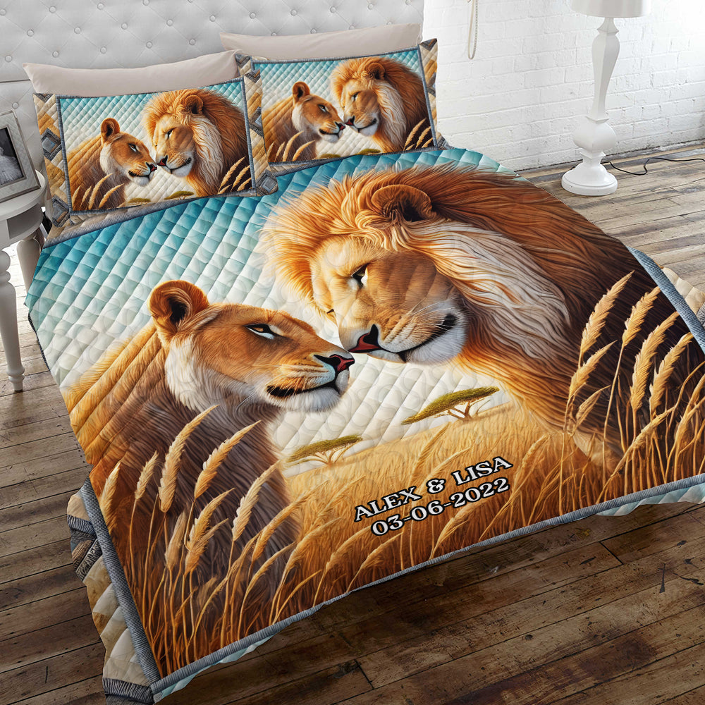 Personalized Lion Couple Quilt Bed Sets, Couple Bedding Set, Couple Valentine Gift