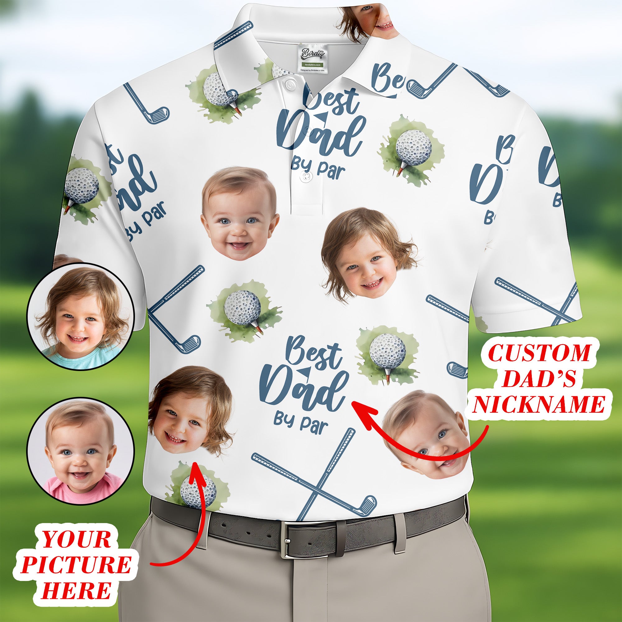 Best Dad By Par Custom Face Golf Shirt, Fun Golf Polos, Golf Gift For Dad
