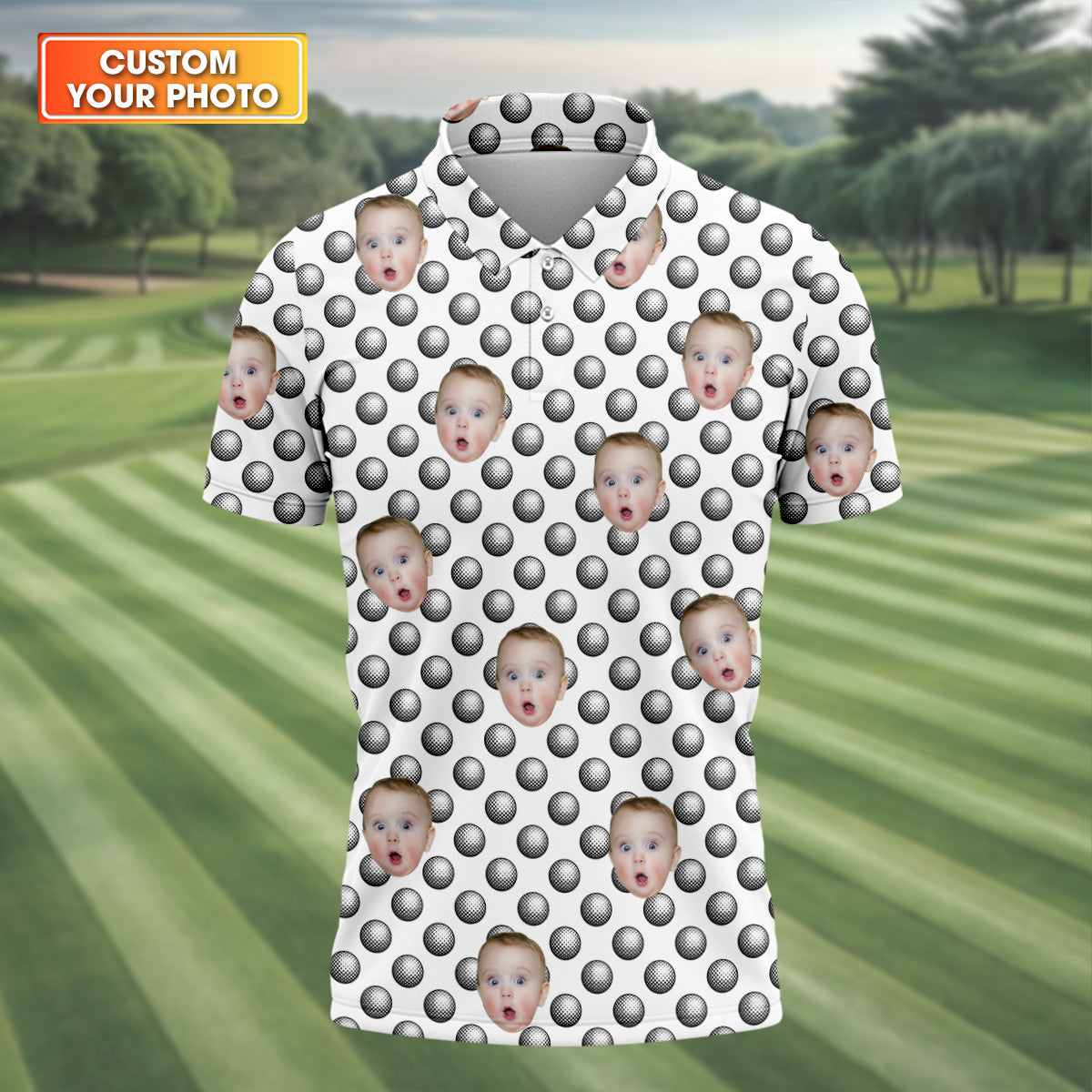 Custom Face Funny Golf Polo Shirt, Dad Golf Gift