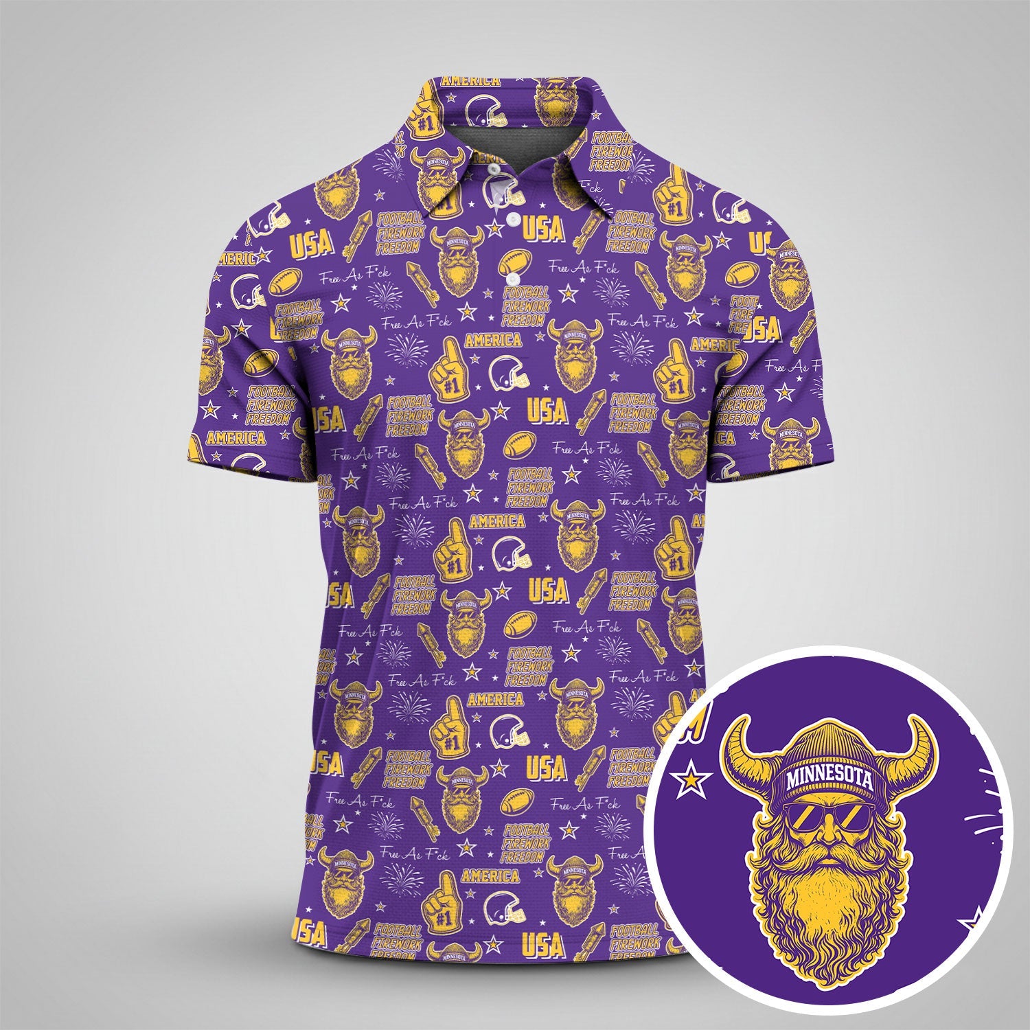 Viking Man Purple Gold White Sport Polo, American Football League Gift Ideas For Football Fans