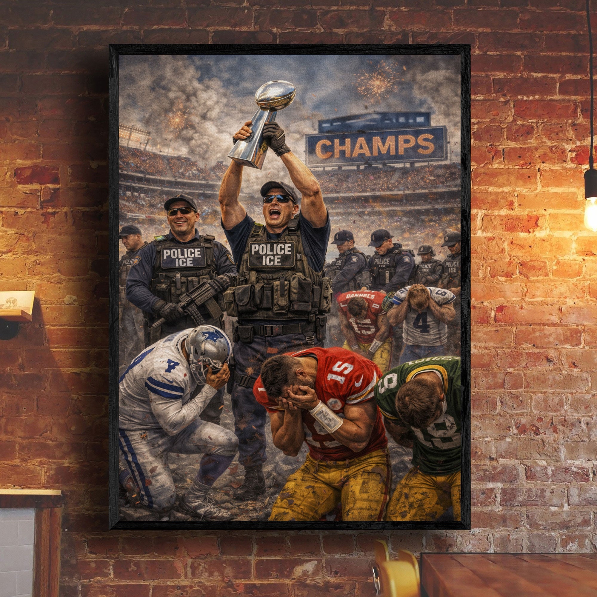 American Football Championship Police ICE Canvas Wall Art, American Football League Gift Ideas For Football Fans