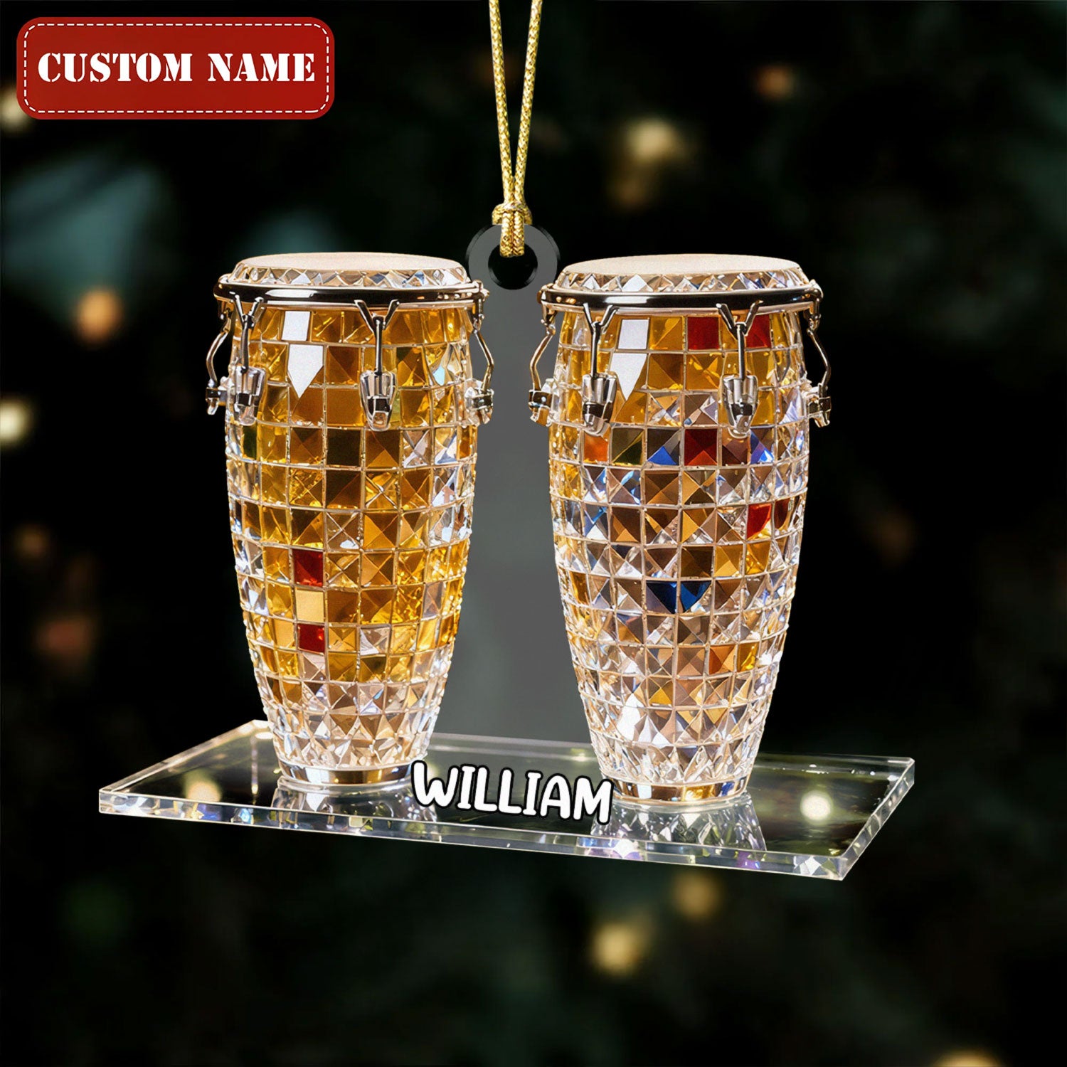 Conga Drum Stained Glass Crystal Effect Acrylic Ornament, Music Theme Xmas Home Decor