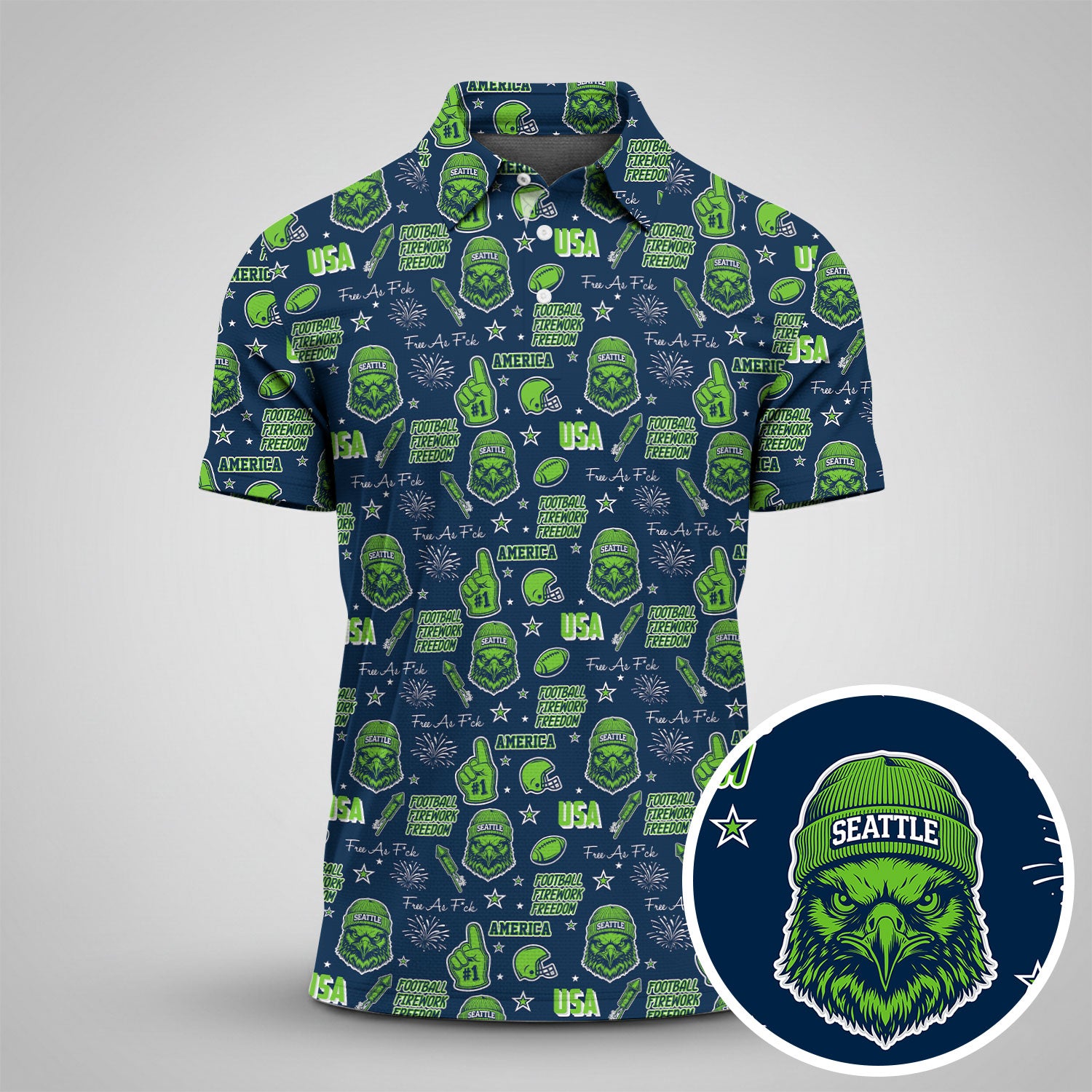 Osprey Head Sea Hawk Navy Green Sport Polo, American Football League Gift Ideas For Football Fans