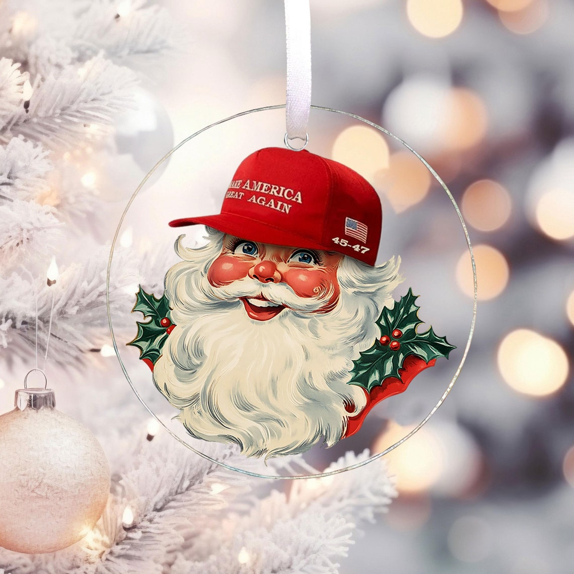 Trump2024 Vintage Santa Claus Ornament, Funny Christmas Acrylic Ornament