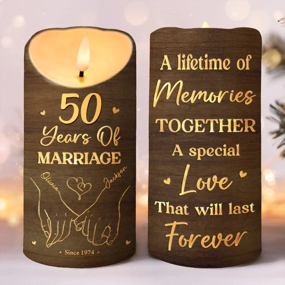 A Lifetime Of Memories Holding Hand Personalized LED Candle, Couple Valentines Gifts, Wedding Anniversary Gifts
