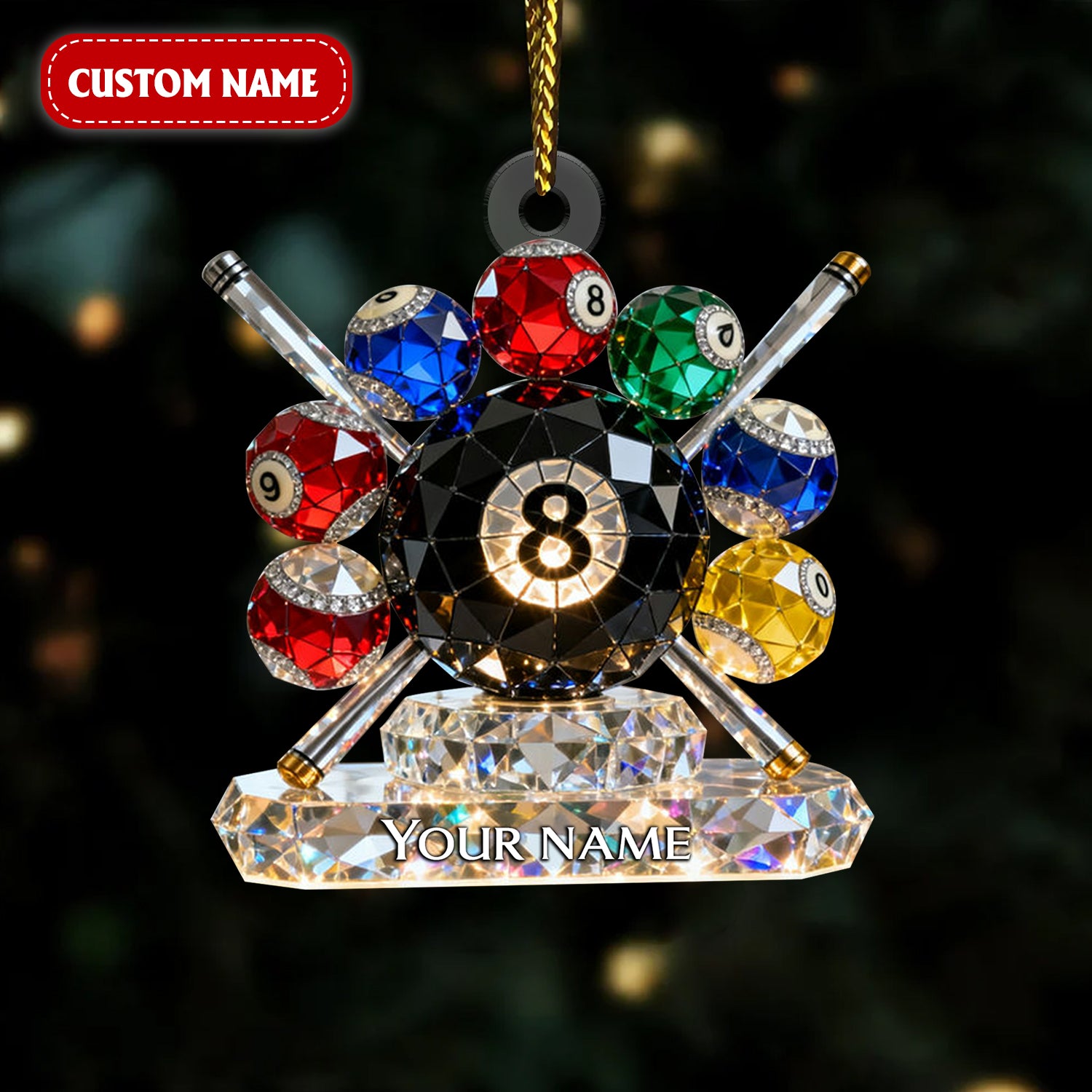 8 Pool Custom Name Stained Glass Effect Acrylic Christmas Ornament, Xmas Decor, Gifts For Pool Players