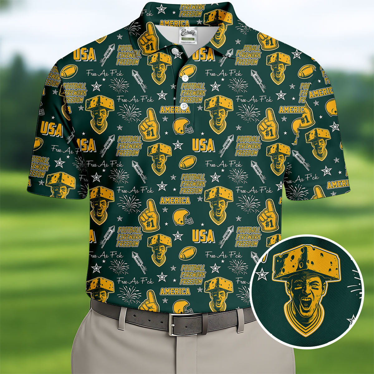 Cheesehead Dark Green And Gold Sport Polo, American Football League Gift Ideas For Football Fans