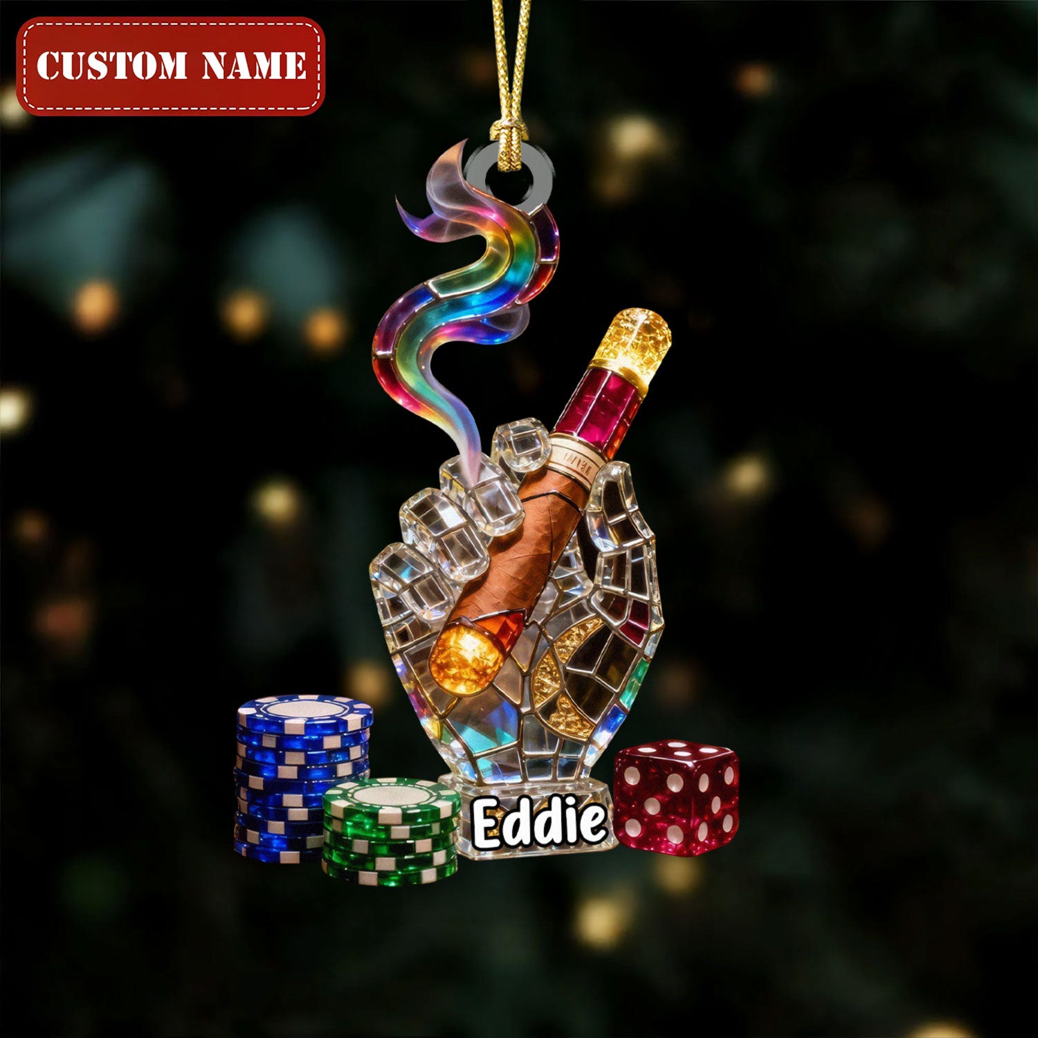 Smoking Casino Acrylic Ornament, Card Player Xmas Home Decor, Casino Lover Christmas Unique Gift
