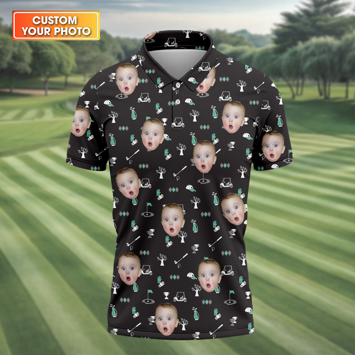 Custom Face Golf Polo Shirt, Funny Golf Shirt, Golf Gift For Dad