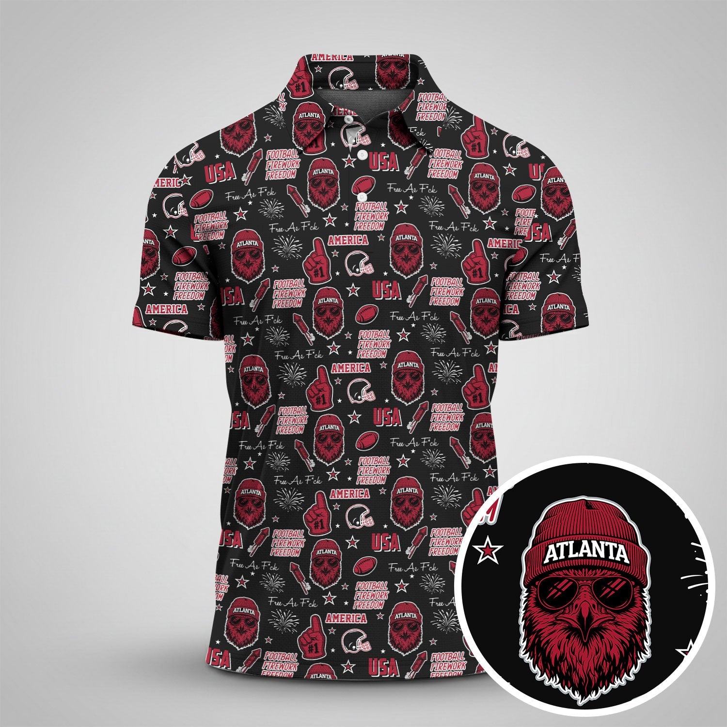 Falcon Mascot Red White Black Sport Polo, American Football League Gift Ideas For Football Fans