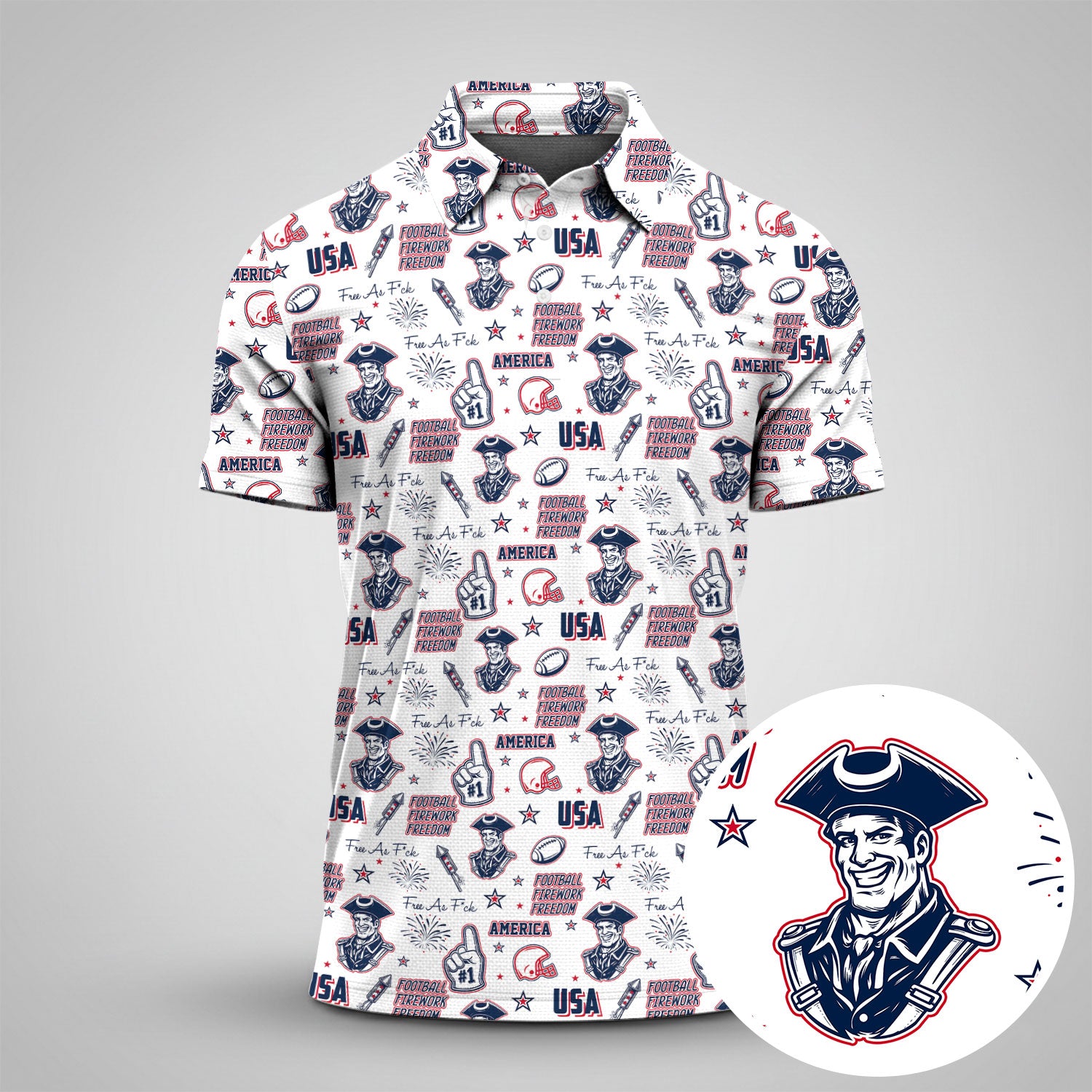Revolutionary War Soldier Red White Blue Sport Polo, American Football League Gift Ideas For Football Fans