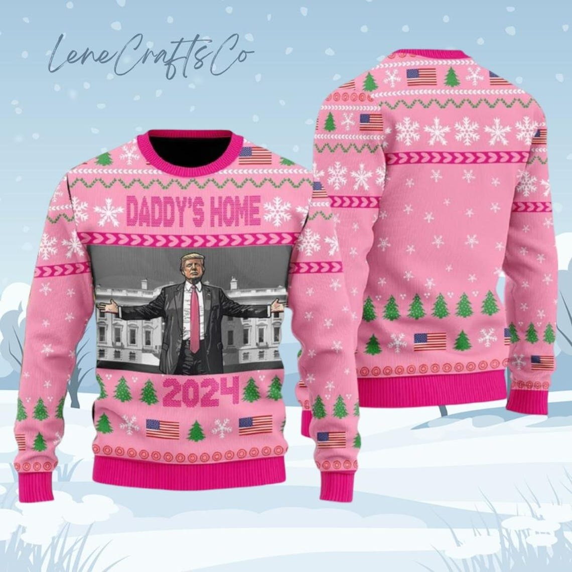 Trump2024 Daddy's Home Christmas Sweater, Political Ugly Christmas Sweater