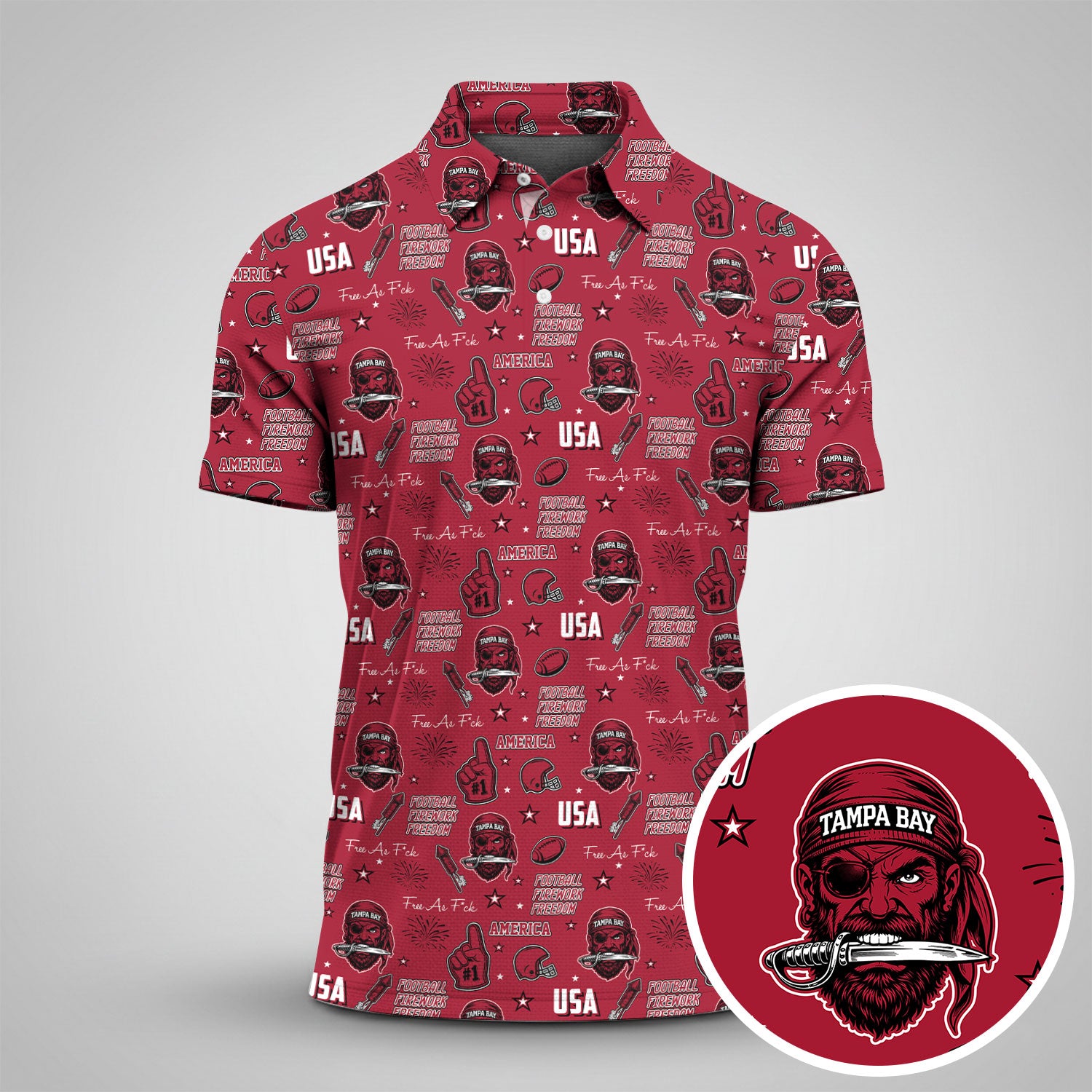 Pirate Character Red Sport Polo, American Football League Gift Ideas For Football Fans