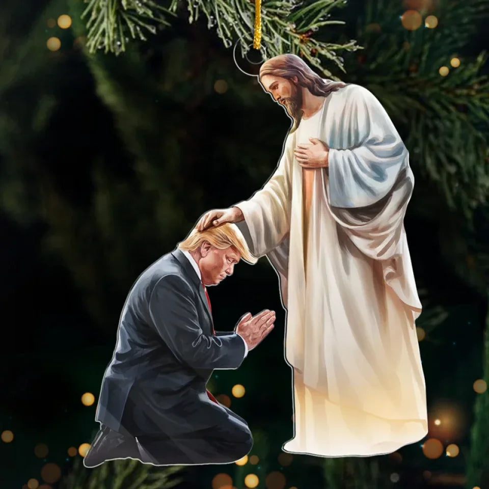Trump2024 Praying For God Custom Shaped Acrylic Ornament, 2024 Christmas Ornament