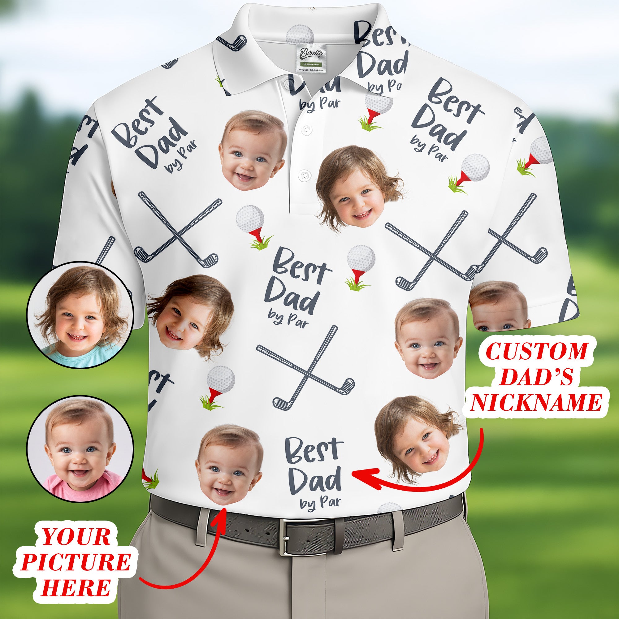 Best Dad By Par Custom Face Golf Shirt, Personalized Golf Shirt, Shirts for men, Gift for Dad