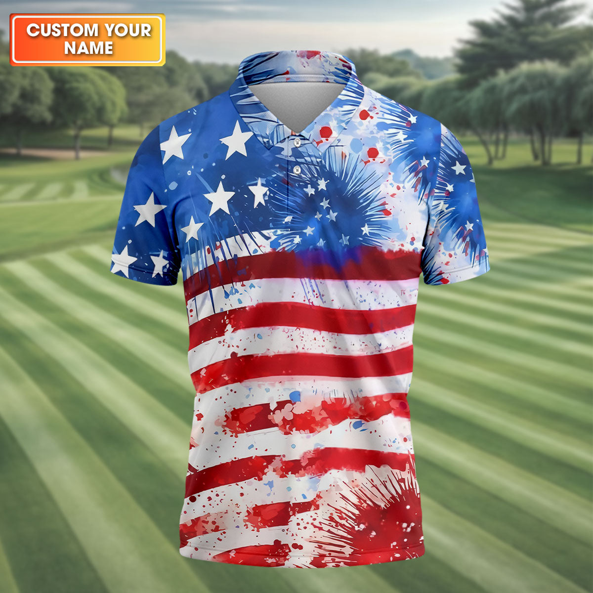 American Flag Men's Golf Polo Shirt, Funny Golf Polo Shirt, Gift For Golf Lover