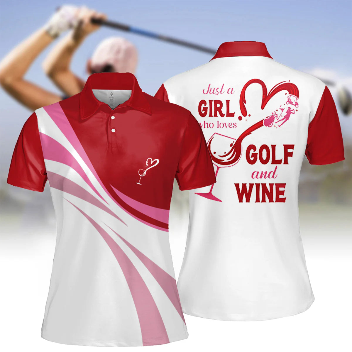 Just A Girl Who Loves Golf And Wine Womens Golf Polo Shirt, Womens Golf Gifts