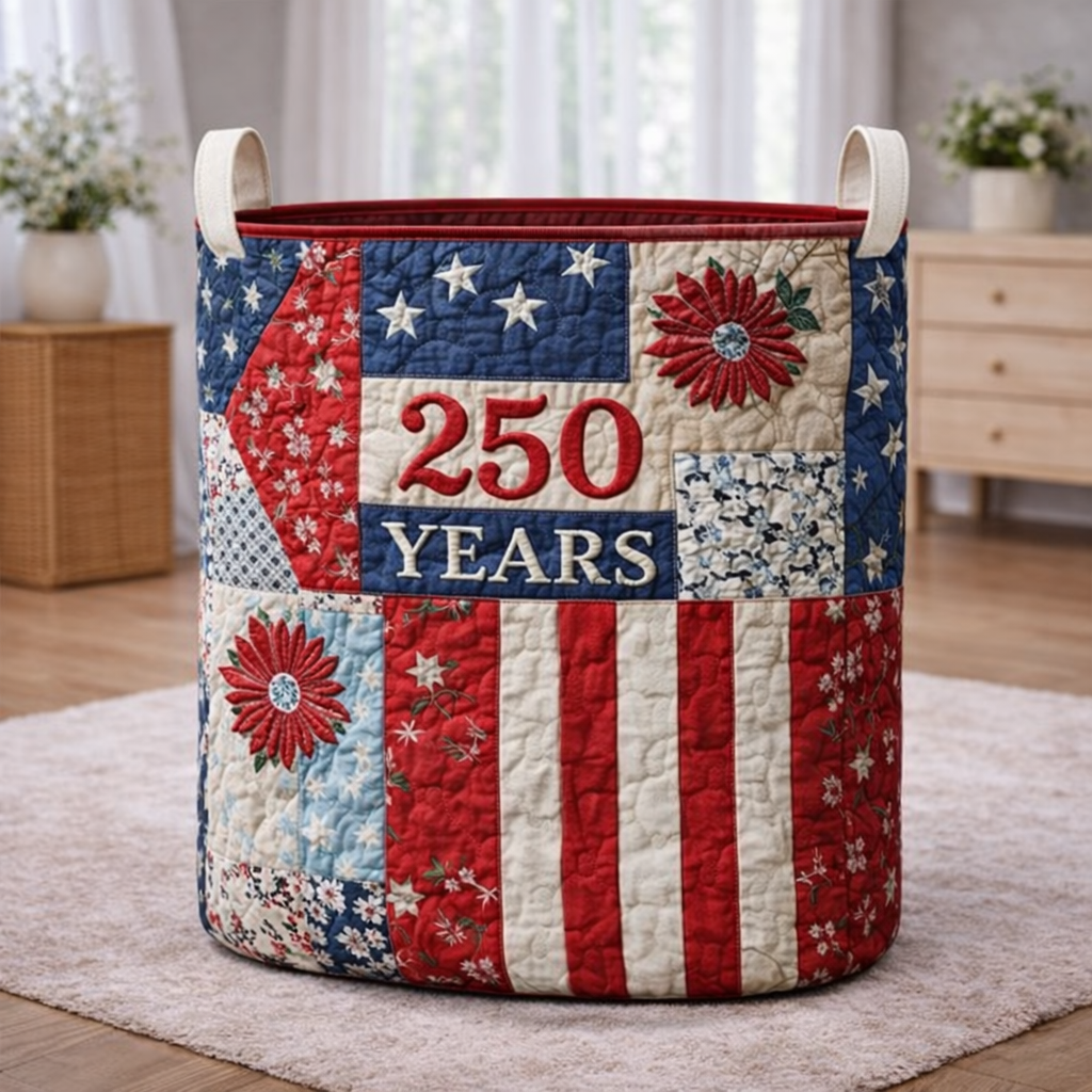 250 Years Red White Blue Stars Flowers Laundry Basket Laundry Gifts, Patriotic Decor, 4th Of July Gift