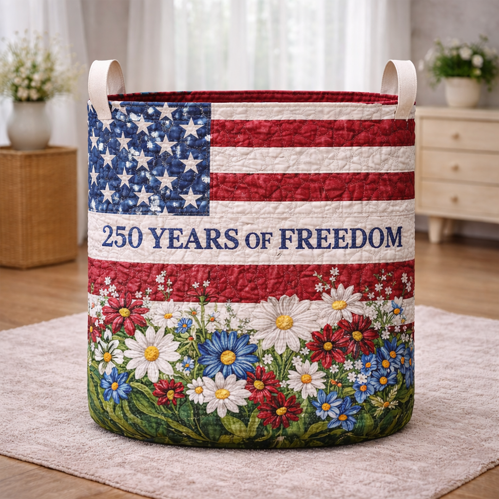 250 Years Of Freedom US Flag Flowers Laundry Basket Laundry Gifts, Patriotic Decor, 4th Of July Gift