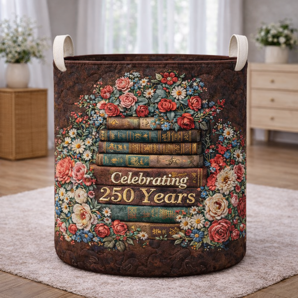 Celebrating 250 Years Books And Flowers Laundry Basket Laundry Gifts, Patriotic Decor, 4th Of July Gift