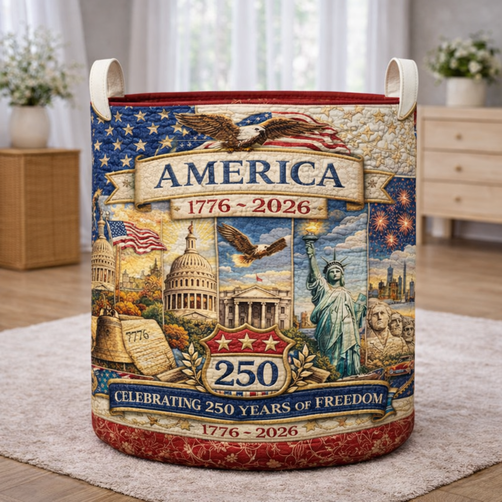 Celebrating 250 Years Of Freedom American Symbols Laundry Basket Laundry Gifts, Patriotic Decor, 4th Of July Gift