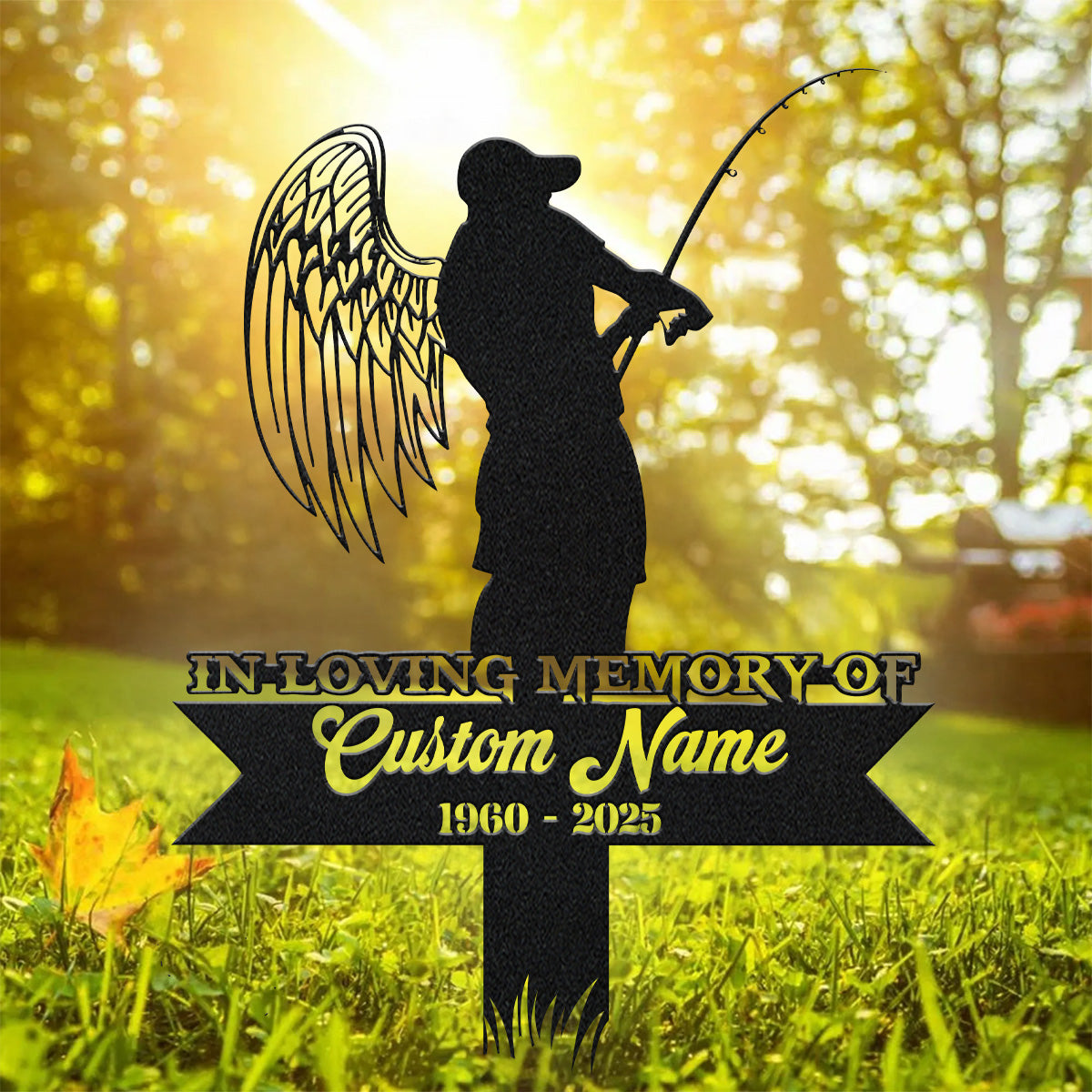 Man Casting Fishing Pole Metal Name Signs, Large Metal Wall Art, Outdoor Metal Art, Metal Garden Stakes