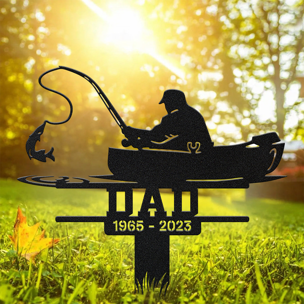 Dad Fishing Metal Memorial Plaques, Metal Grave Marker, Laser Cut Metal Signs, Metal Garden Stakes