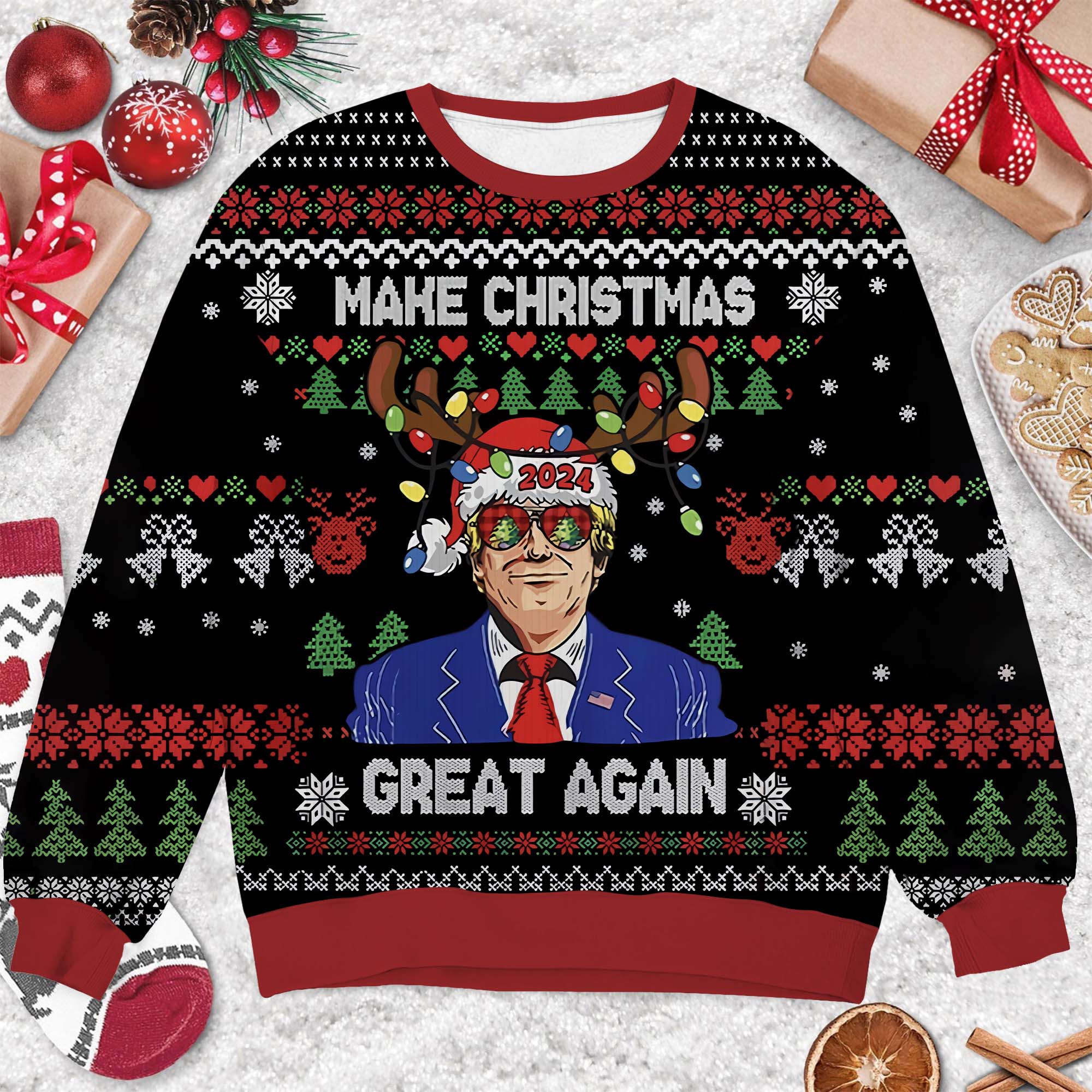 Make Christmas Great Again Trump2024 Funny Christmas Ugly Sweater, Funny Political Shirts