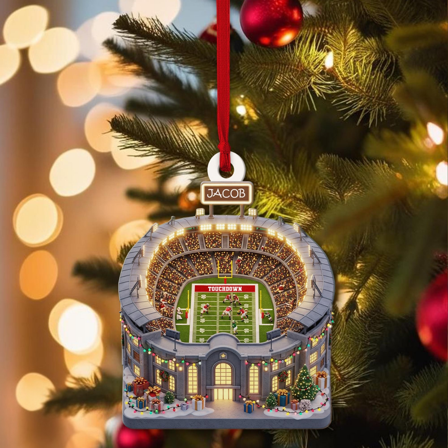 Custom Name Football Stadium Acrylic Ornament, Sport Fan Unique Holiday Gift, Sport Christmas Home Decor