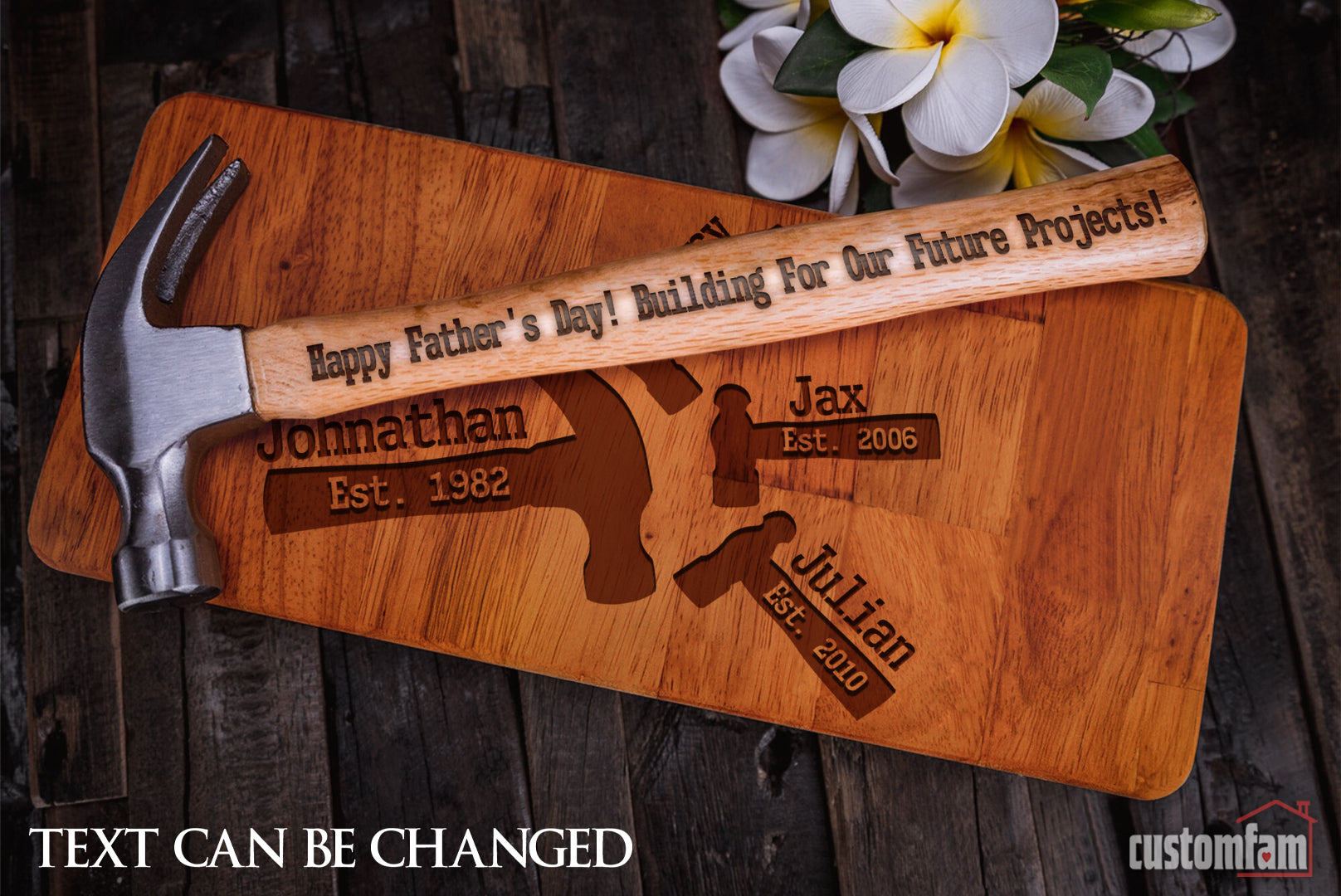 Building For Our Future Projects Personalised Engraved Hammer Gift Set with Wooden Box and Nails, Framing Hammer, Gifts For Dad