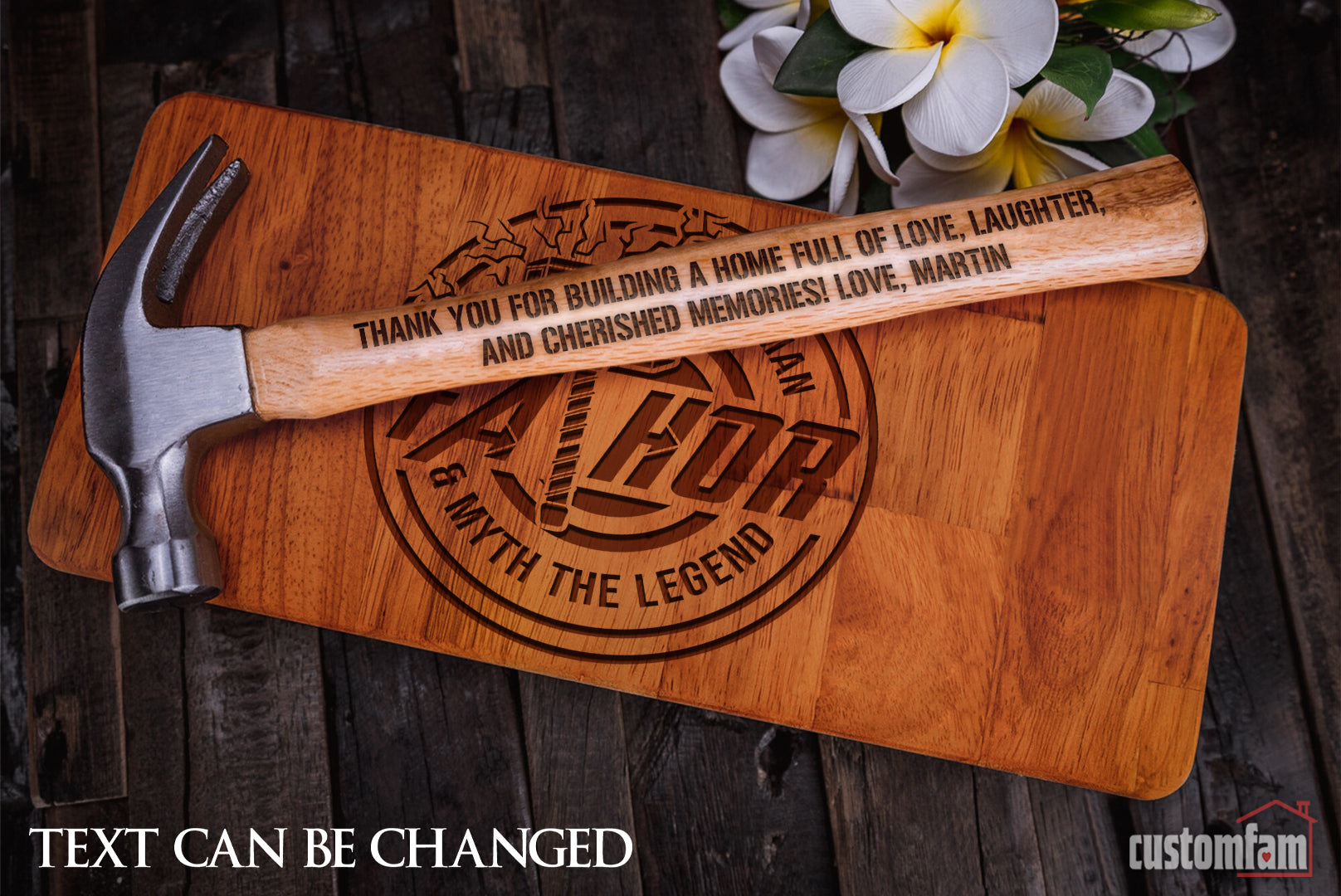 Fathor The Man The Myth The Legend Personalised Engraved Hammer with Wooden Box and Nails, Framing Hammer, Gifts For Dad