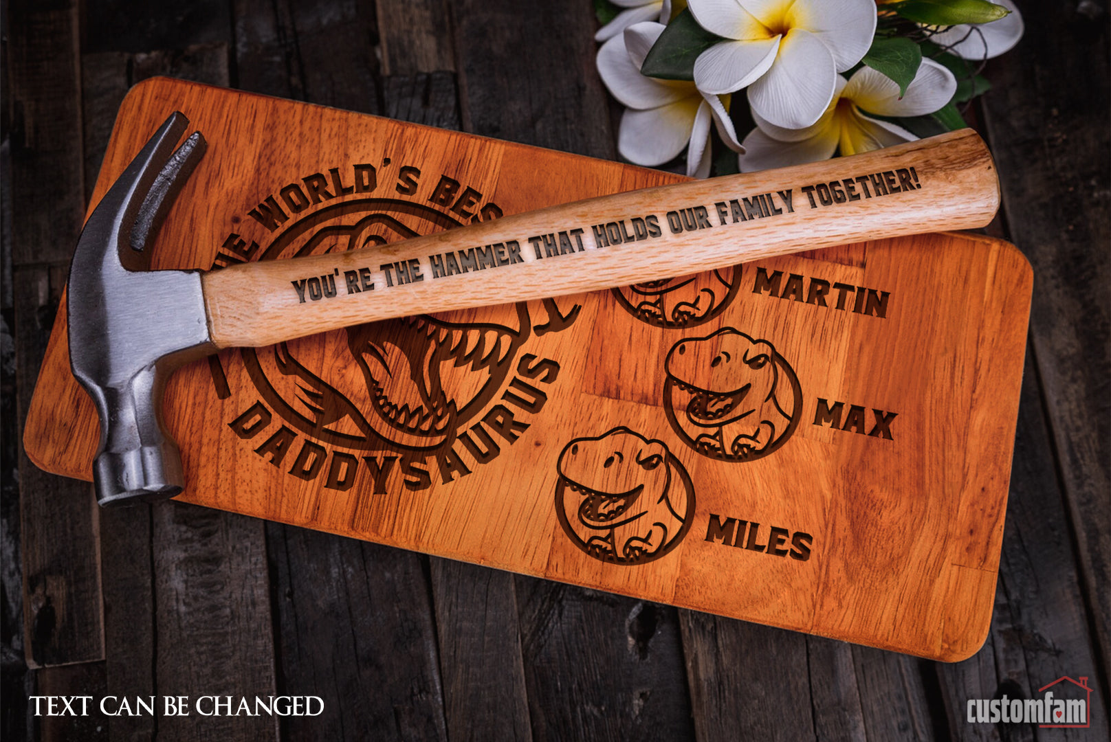 The World's Best Daddysaurus Personalized Engraved Hammer, Framing Hammer, Wooden Box And Nails Set, Gifts For Dad