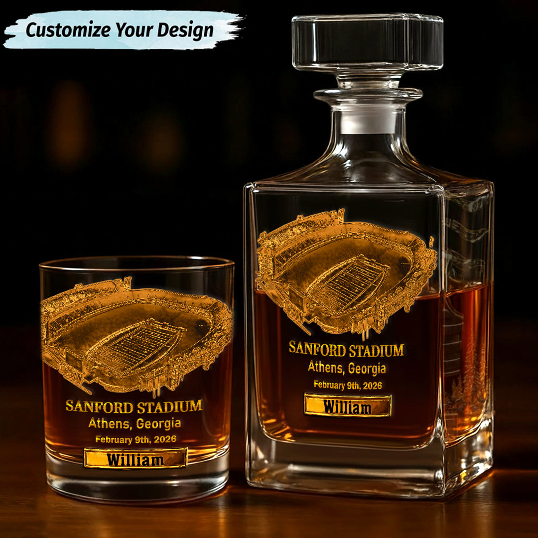 Sanford Stadium Whiskey Decanter Set, Football Stadium Whiskey Glasses, Luxury Whiskey Glass