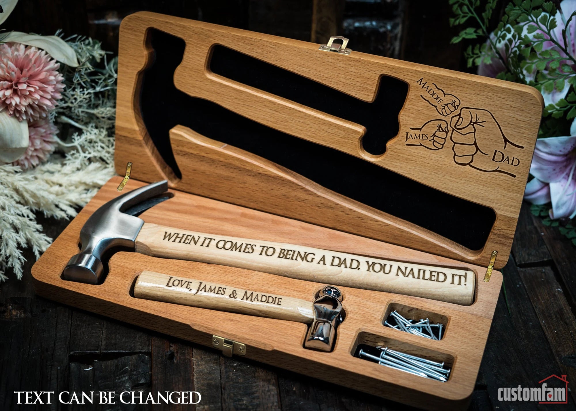 When It Comes To Being A Dad Personalized Engraved Hammer, Framing Hammer, Wooden Box And Nails Set, Gifts For Dad