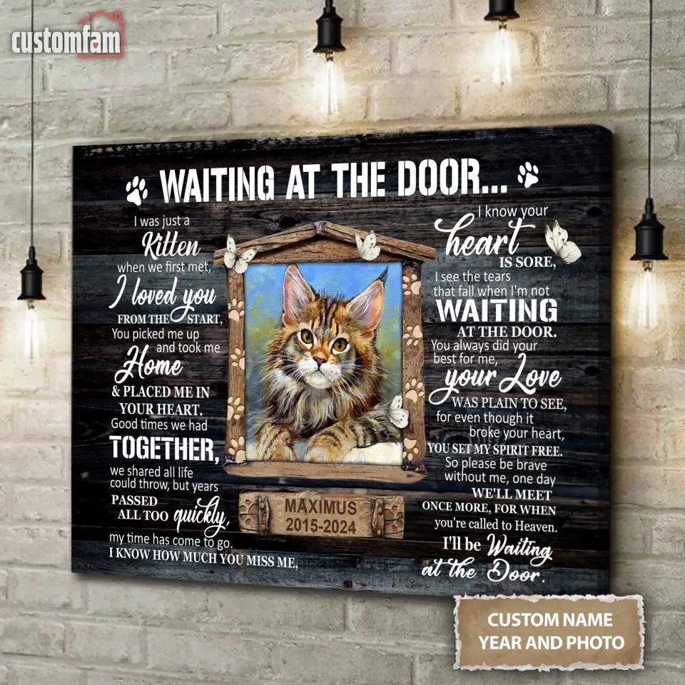 Personalized Photo Canvas Wall Art, Memorial Gifts For Cat Lovers, Cat Loss Gift, Waiting At The Door Kitten Canvas