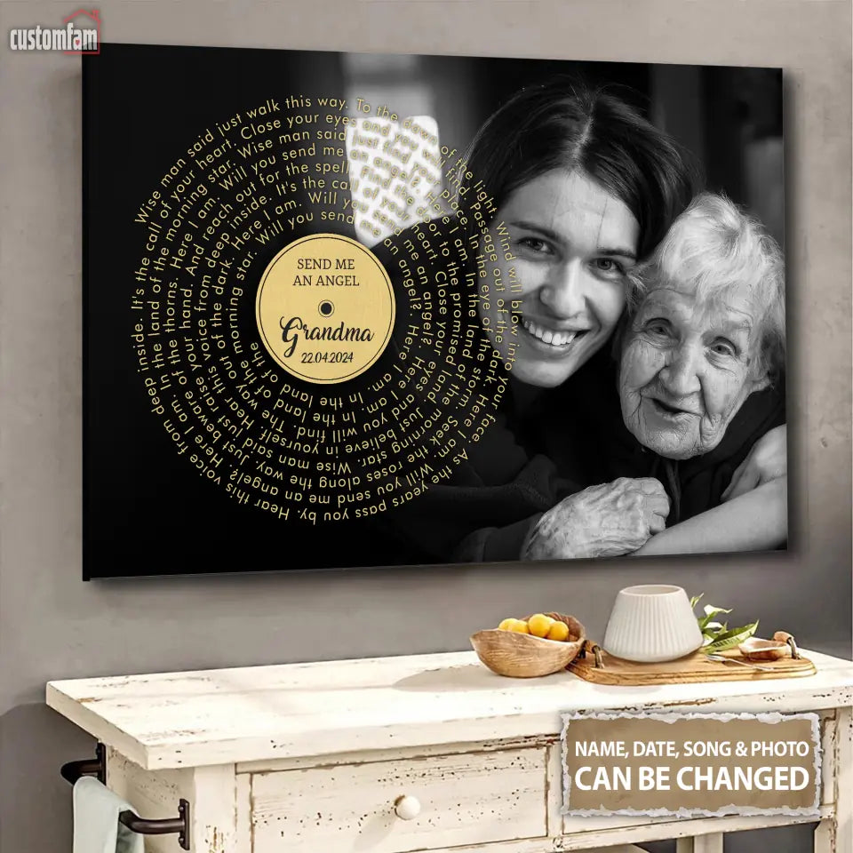 Send Me An Angel Personalized Canvas Wall Art, Custom Photo Memorial Framed Canvas, Any Song Lyric On Canvas, Family Gift