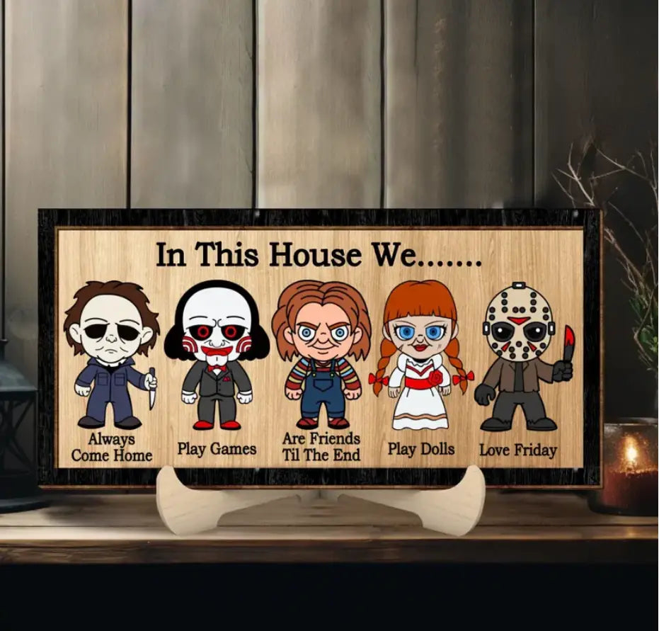 In This House We Personalized Christmas Wood Sign, Horror Movie Gifts, Father's Day Gift