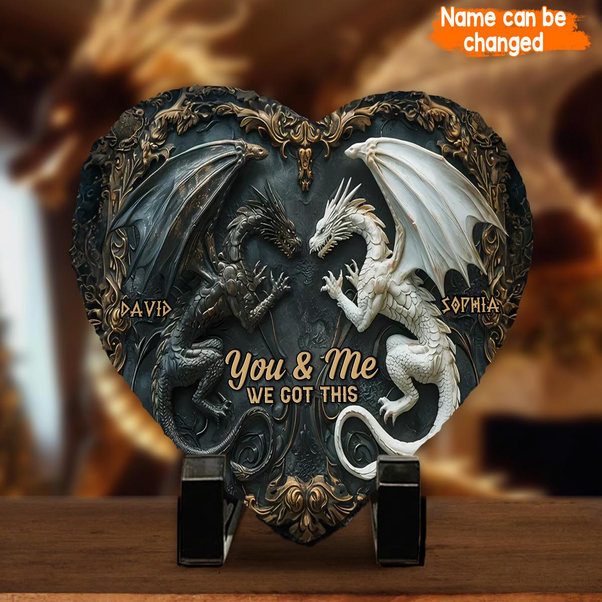 You & Me We Got This Personalized Dragon Heart Shaped Stone, Couple Valentine Gift