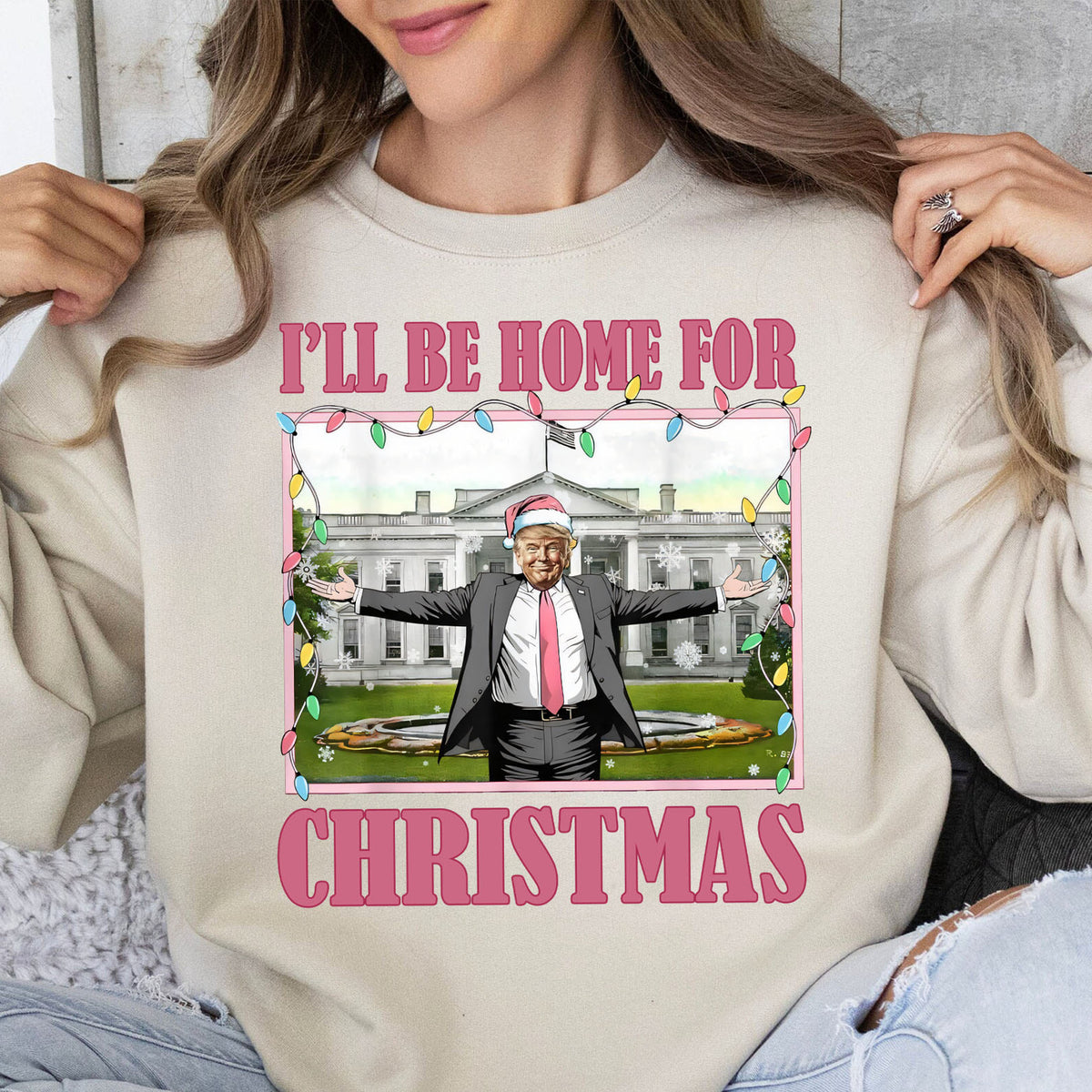 I'll Be Home For Christmas Trump2024 Funny Christmas Sweatshirt, Funny Political Shirt